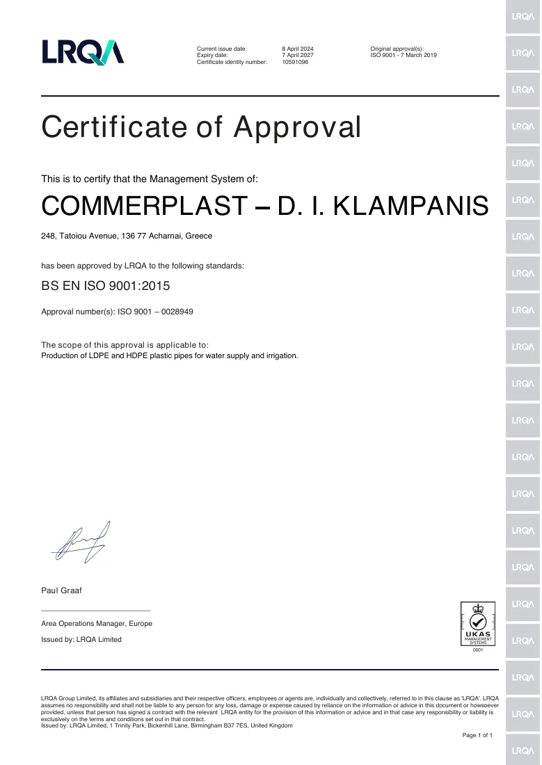 ISO 9001:2015 certificate (2024–2027)